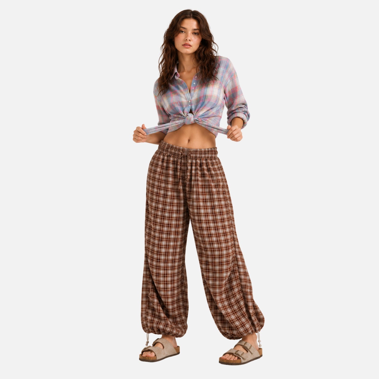 Pantalon ample et décontracté à carreaux, à coupe inclinée