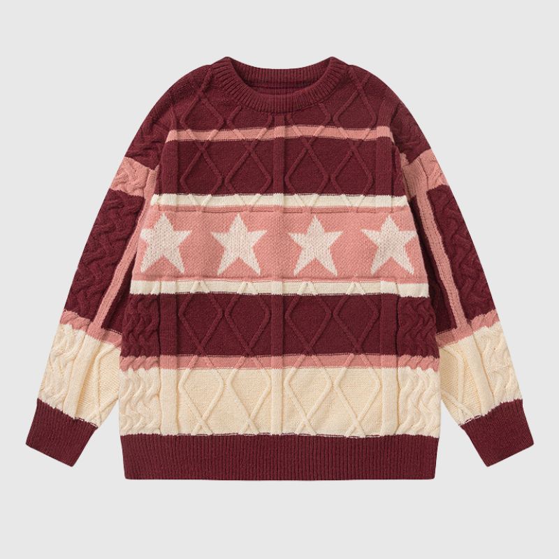 Vintage Star Striped Crewneck Sweater
