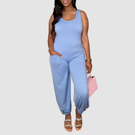 Sleeveless Solid Color Jumpsuits