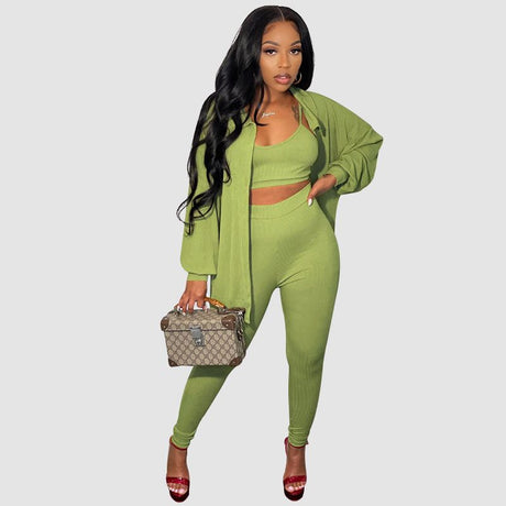 Solid Color Casual Pants Three Piece Set