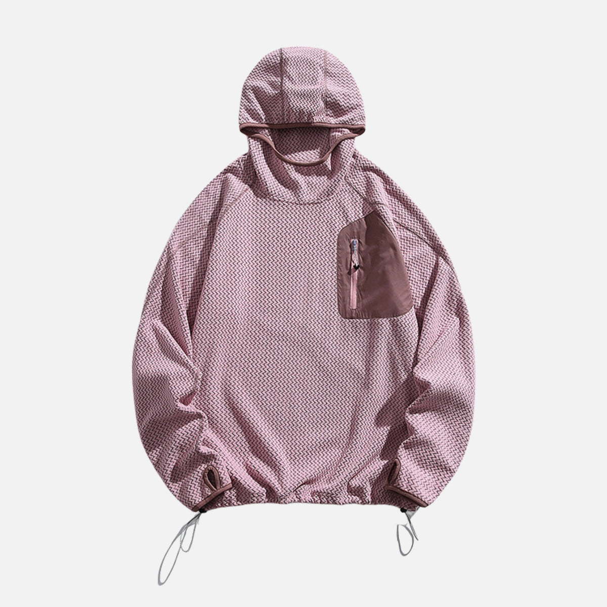 Wave-Textured Fleece Hooded Sweatshirt