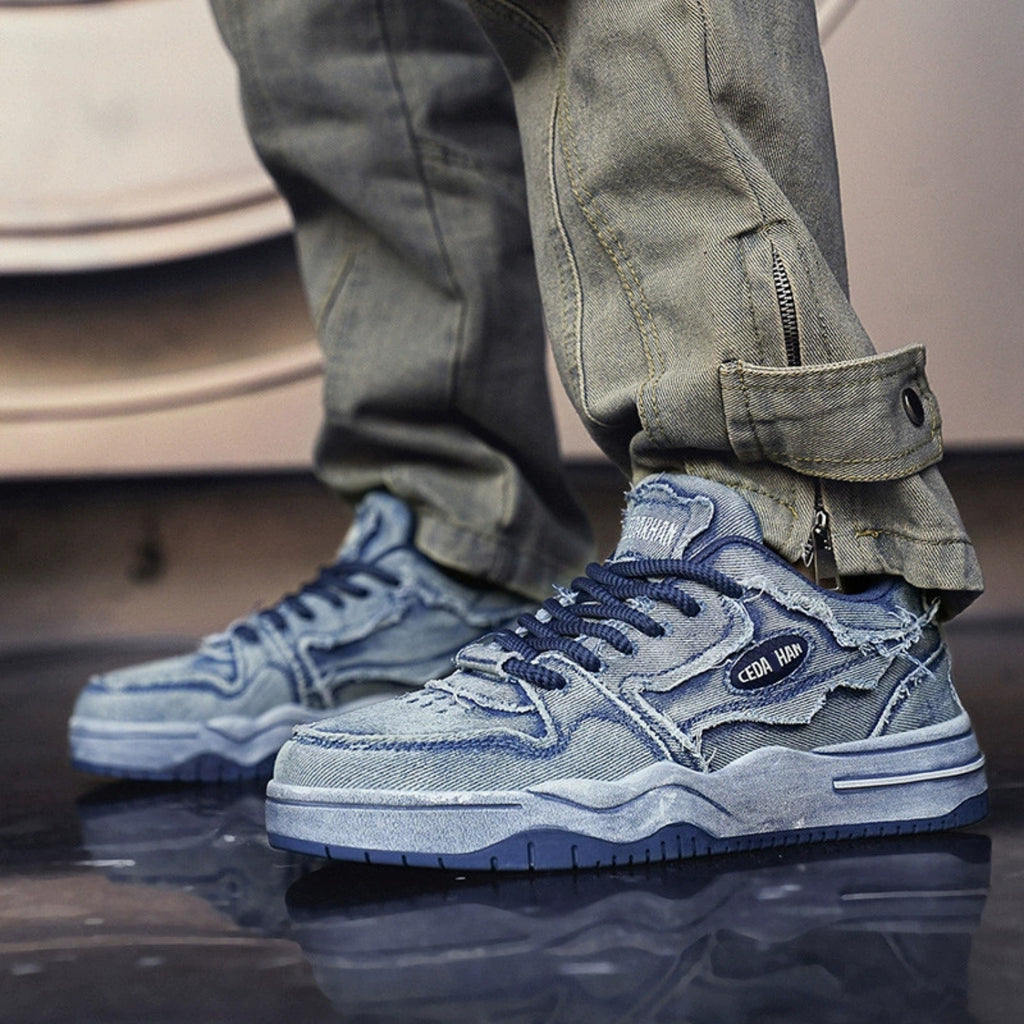 Vintage Washed Denim Skate Sneakers