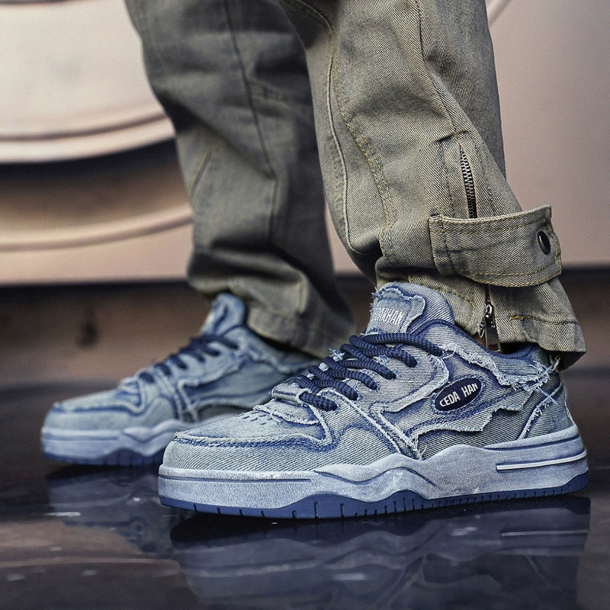 Vintage Washed Denim Skate Sneakers