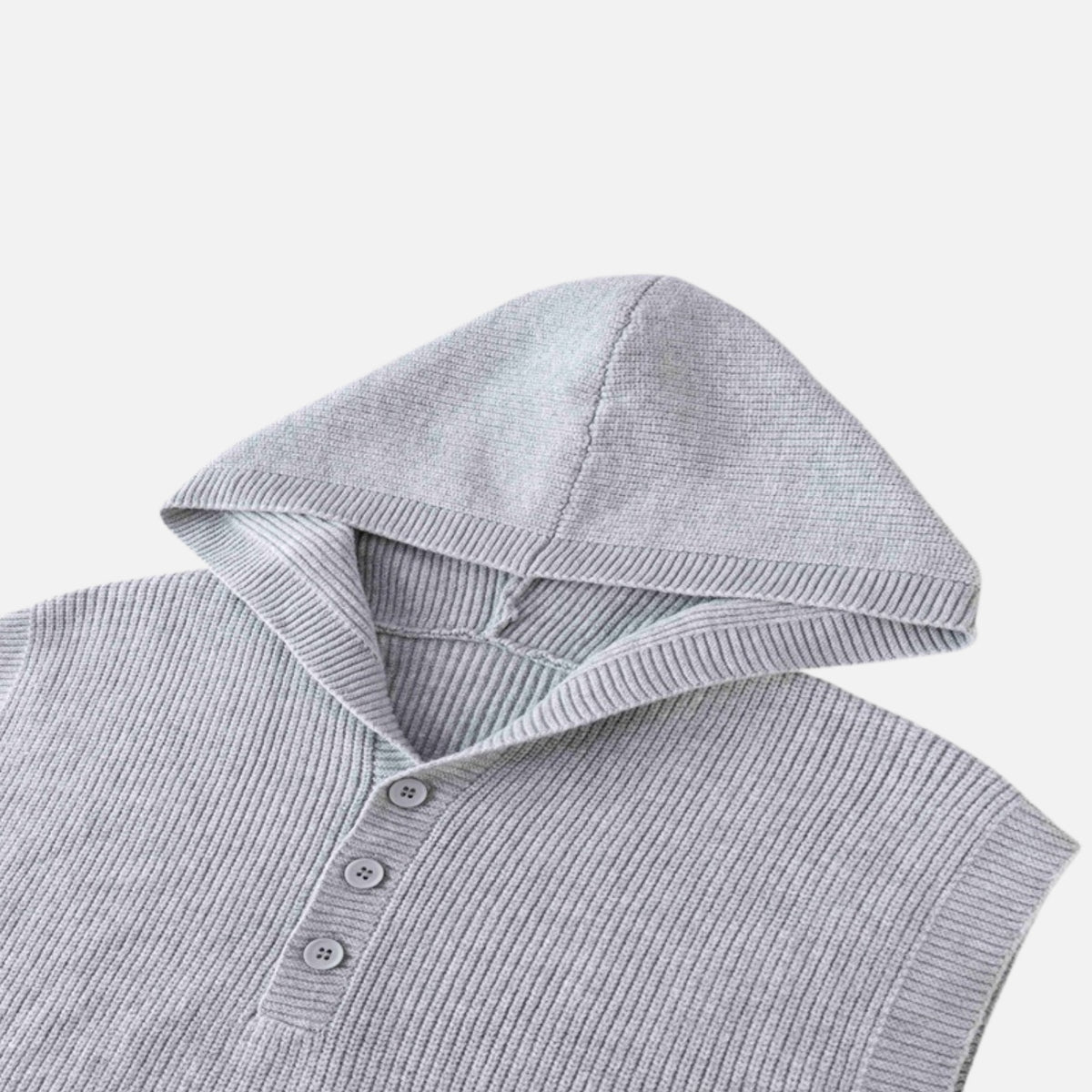 Solid Button-Up Hooded Sweater Vest