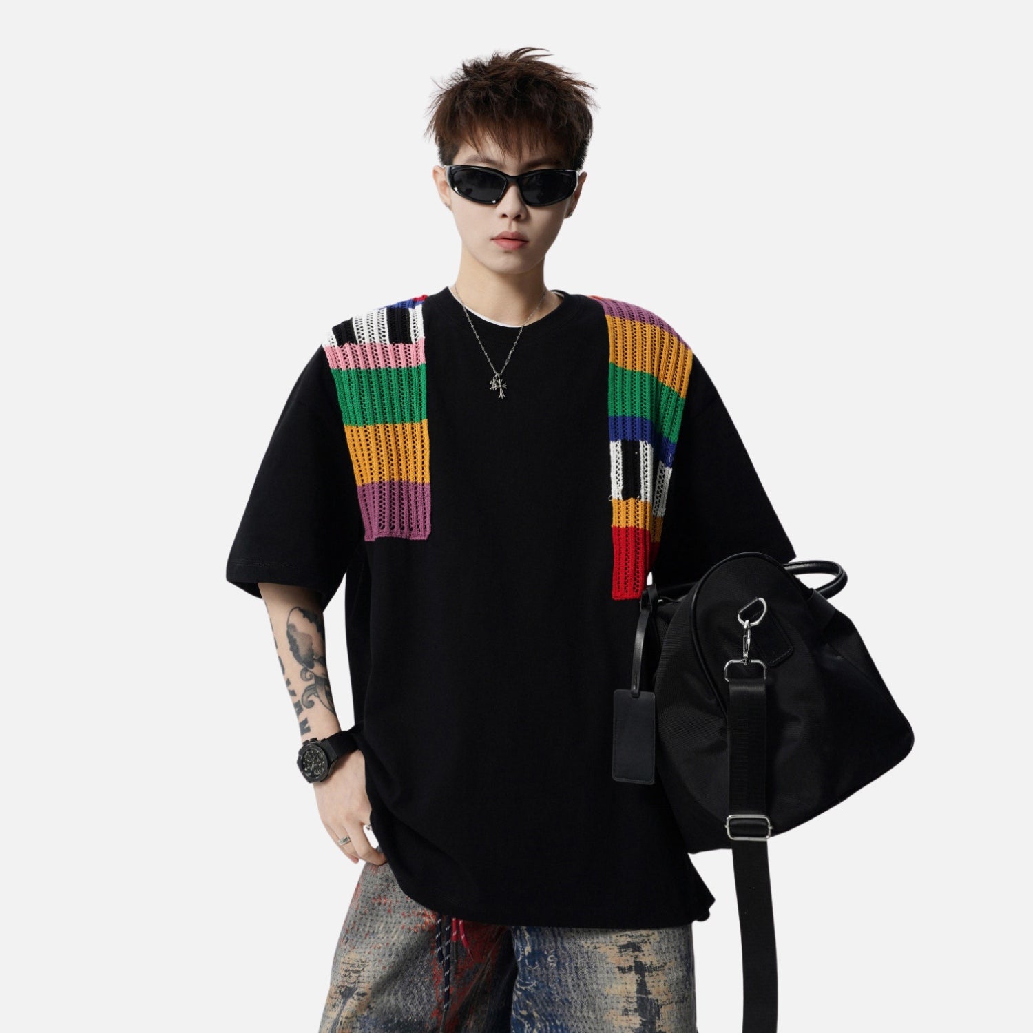 Color Yarn Embellished Colorblock Tee