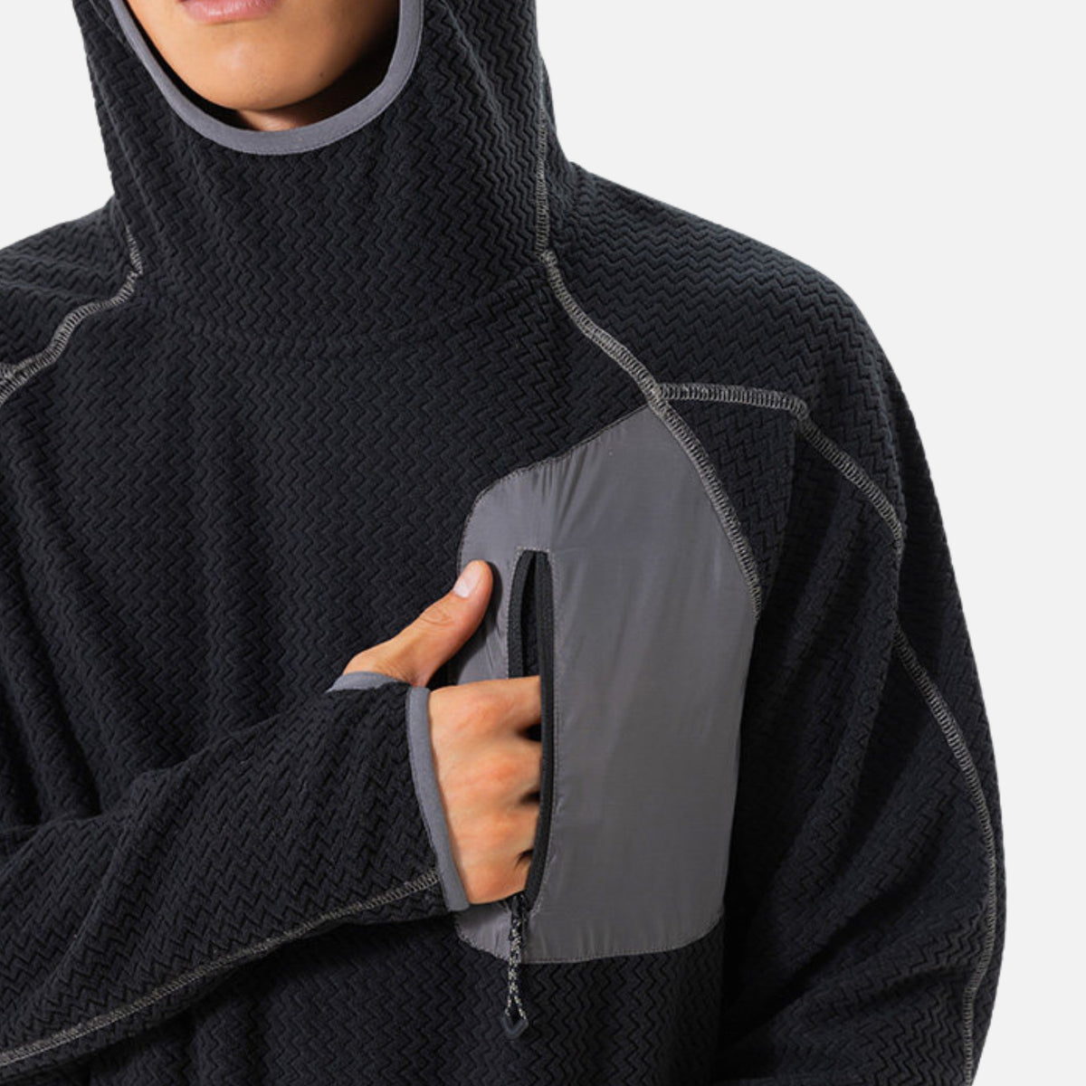 Wave-Textured Fleece Hooded Sweatshirt