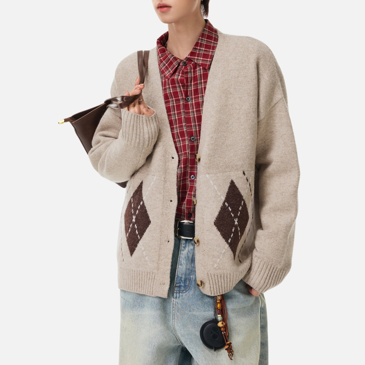 Japanese Vintage Diamond Knit Cardigan