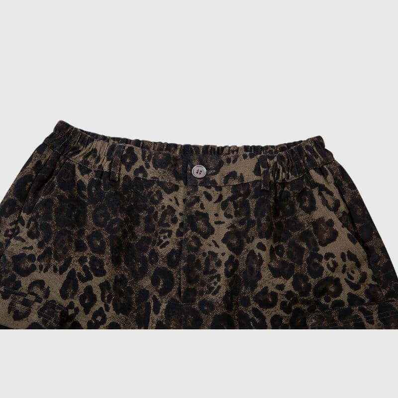 Leopard Cotton Cargo Shorts