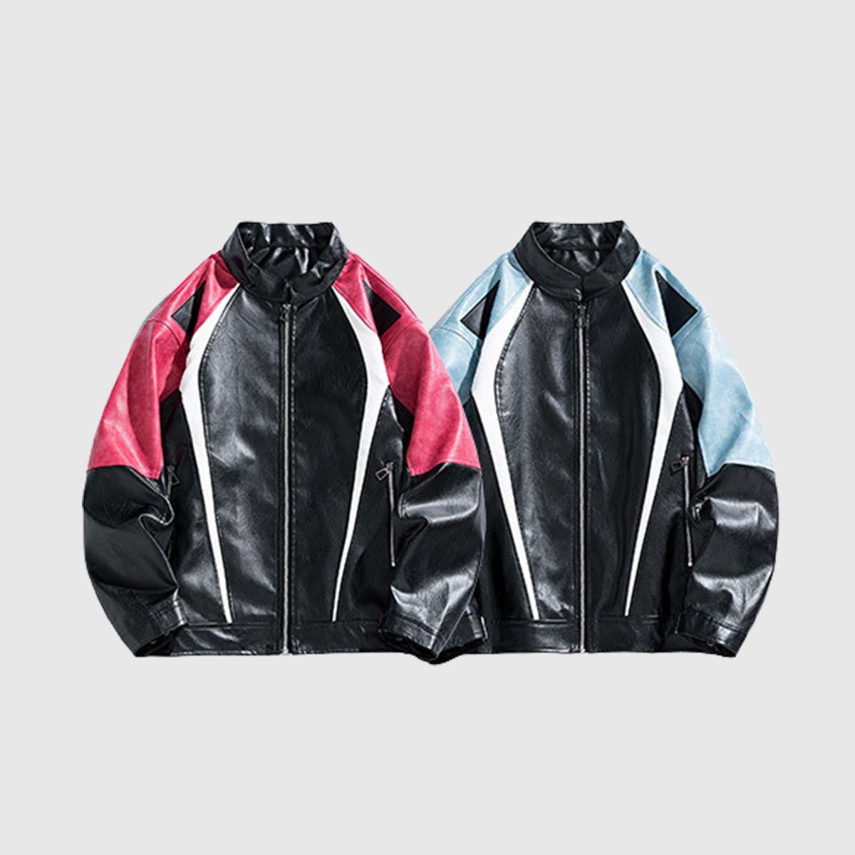 Retro Colorblock PU Moto Jacket