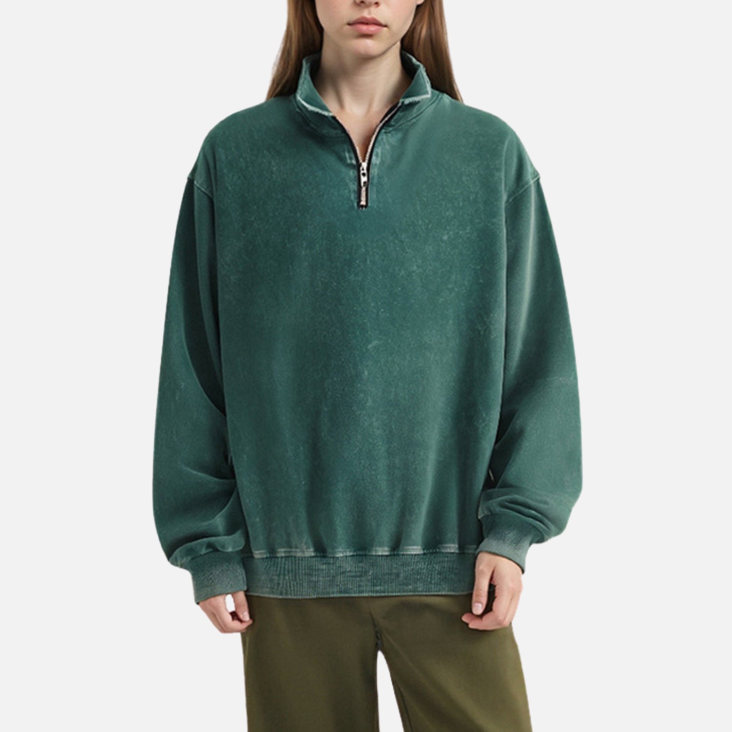 Washed Stand Collar Half-Zip Sweatshirt