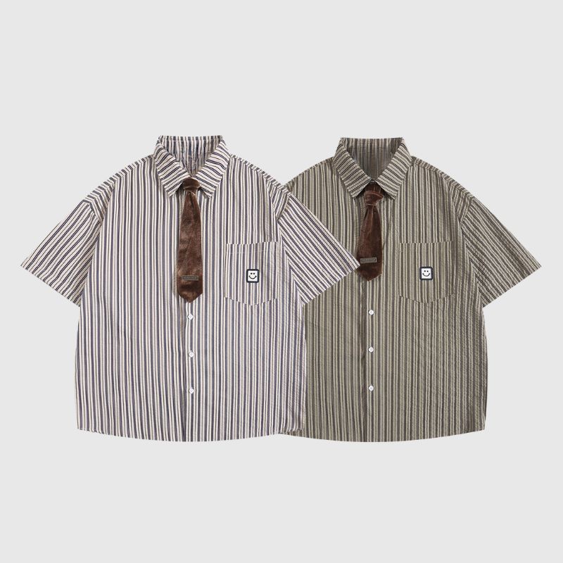 Tie Decor Stripe Shirts