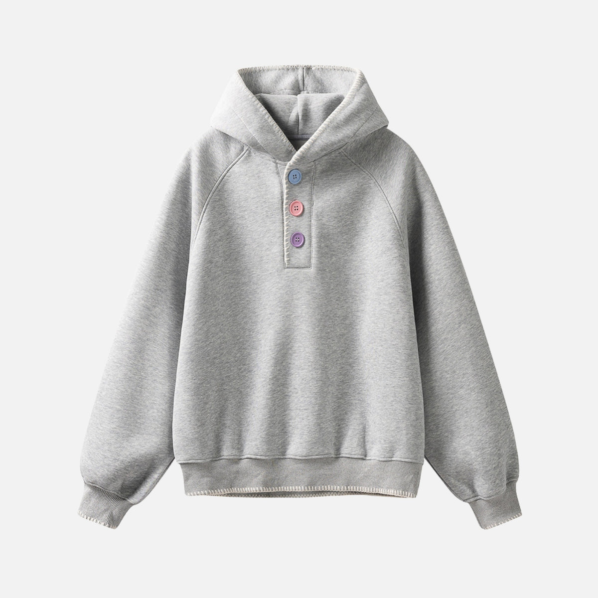 Solid Color Color-Button Hoodie