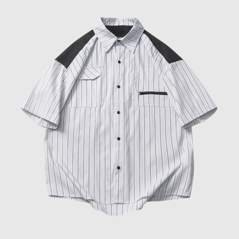 Gestreiftes Hemd mit Patchwork-Taschen