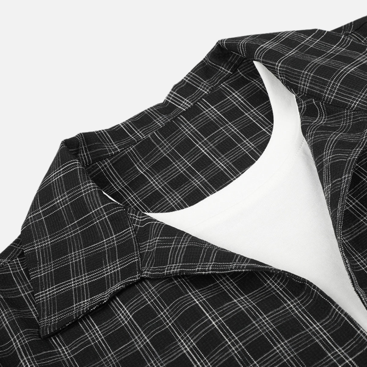 Faux-Layered Seersucker Check Pullover Shirt