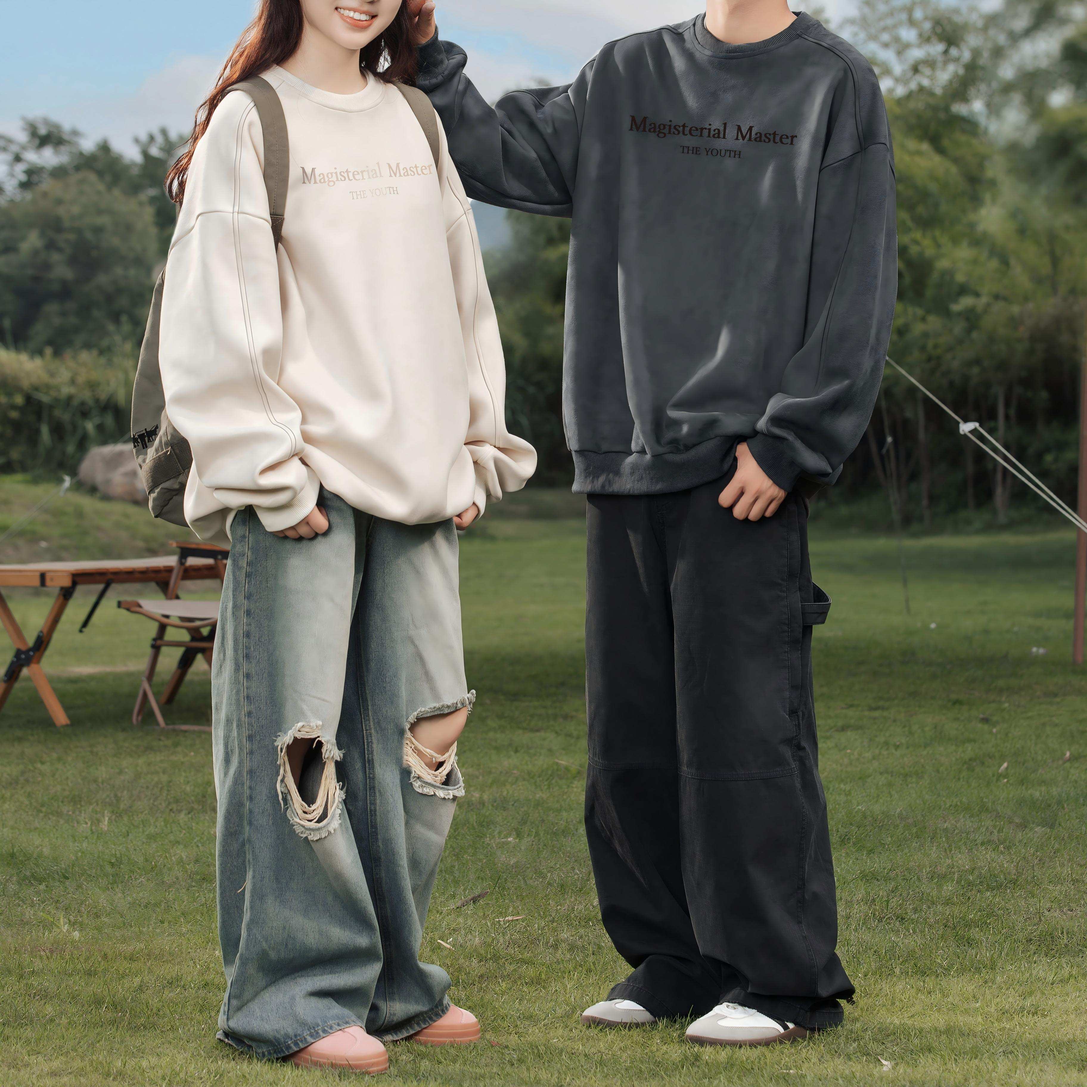 Vintage Suede-Look Crewneck Sweatshirt