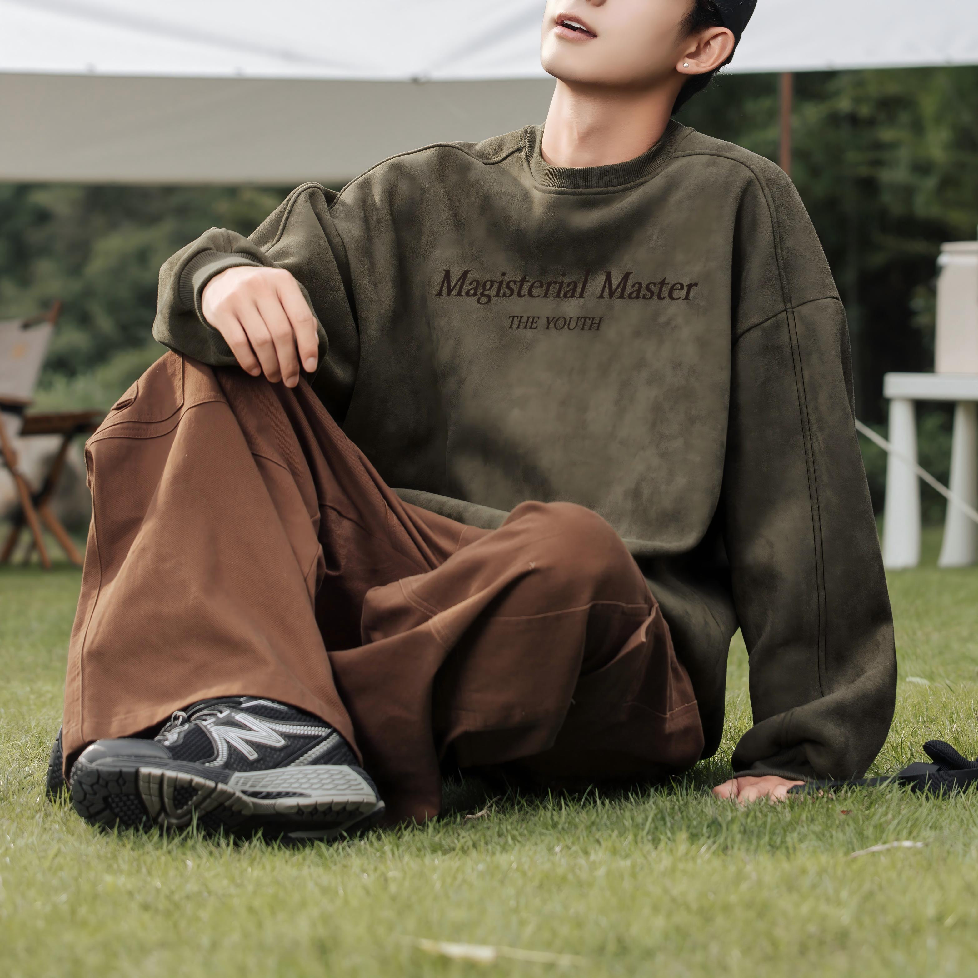 Vintage Suede-Look Crewneck Sweatshirt