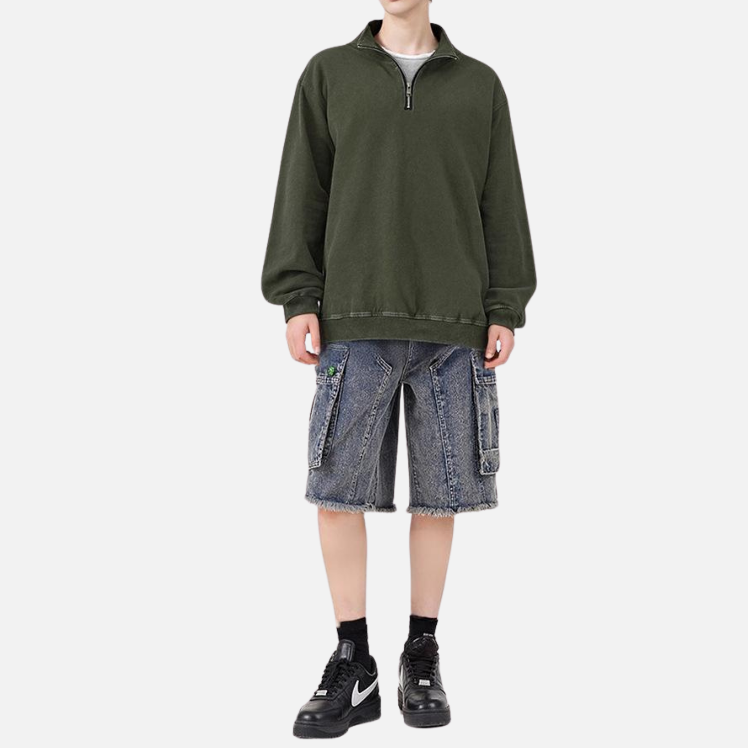 Washed Stand Collar Half-Zip Sweatshirt