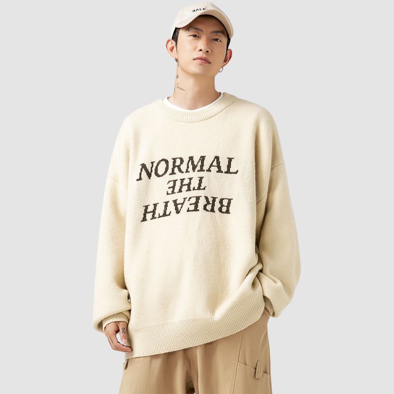 Solid Color Letter Jacquard Knit Sweater
