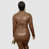 PU Leather Zipper Skirt Set
