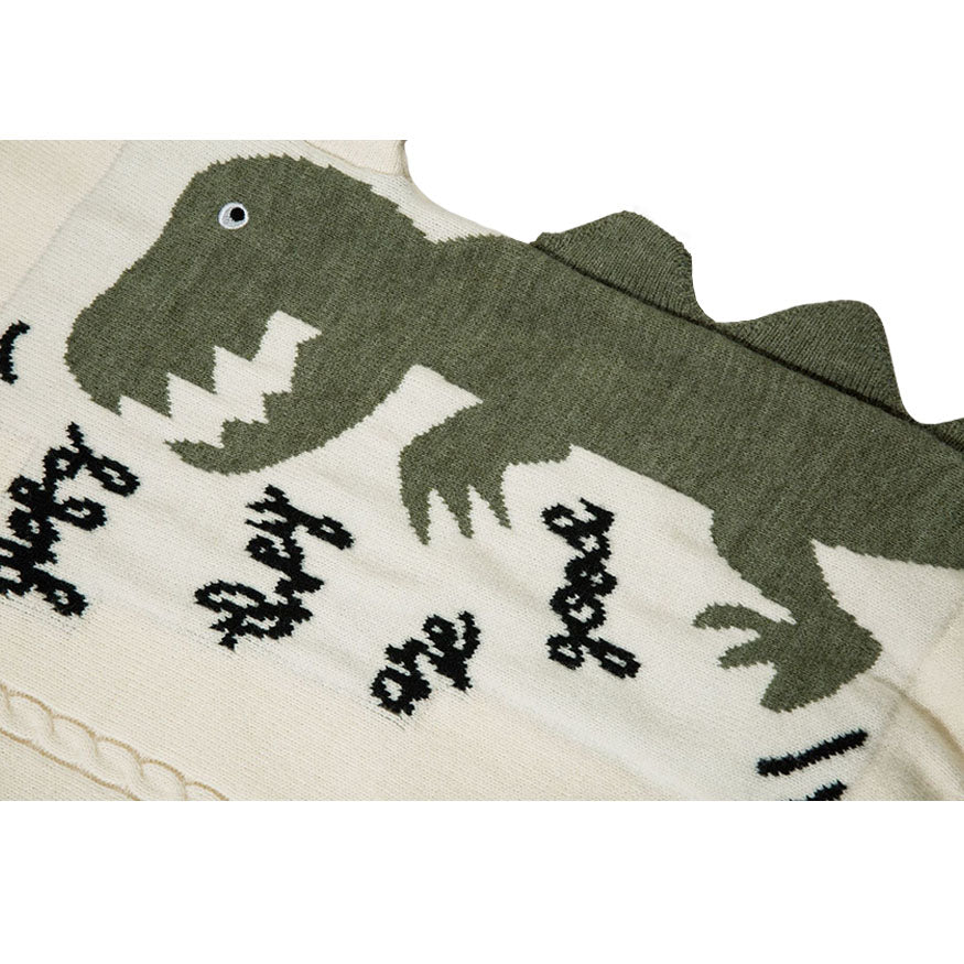 Dinosaur Pattern Patchwork Solid Color Sweater