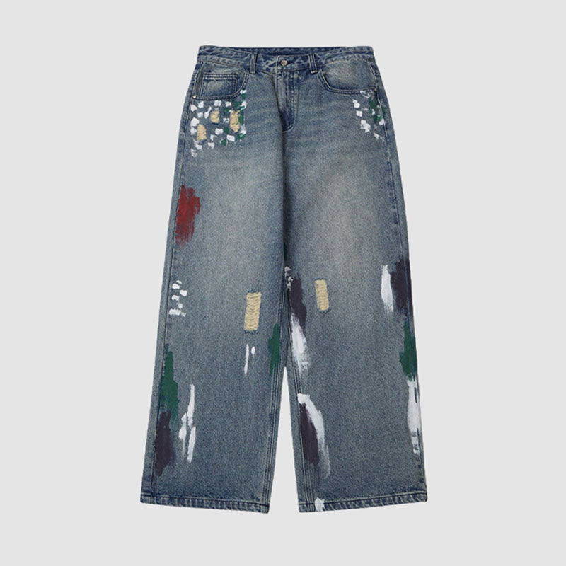 Splatter Ink Color Contrast Washed Jeans