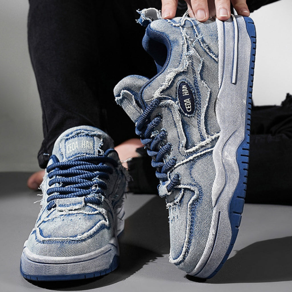 Vintage Washed Denim Skate Sneakers