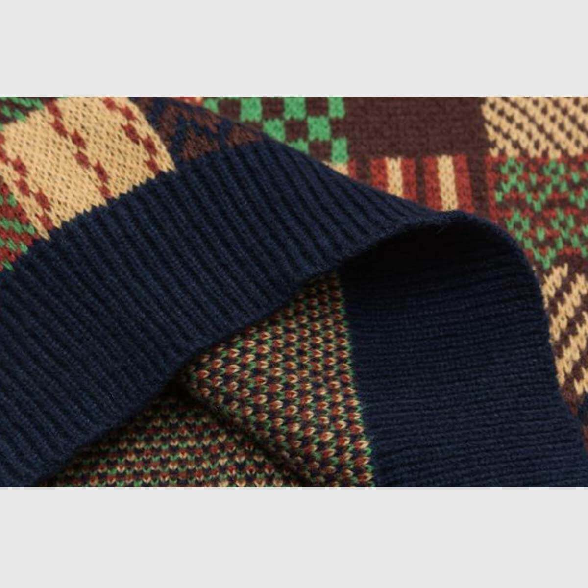 Retro Patchwork Knit Sweater