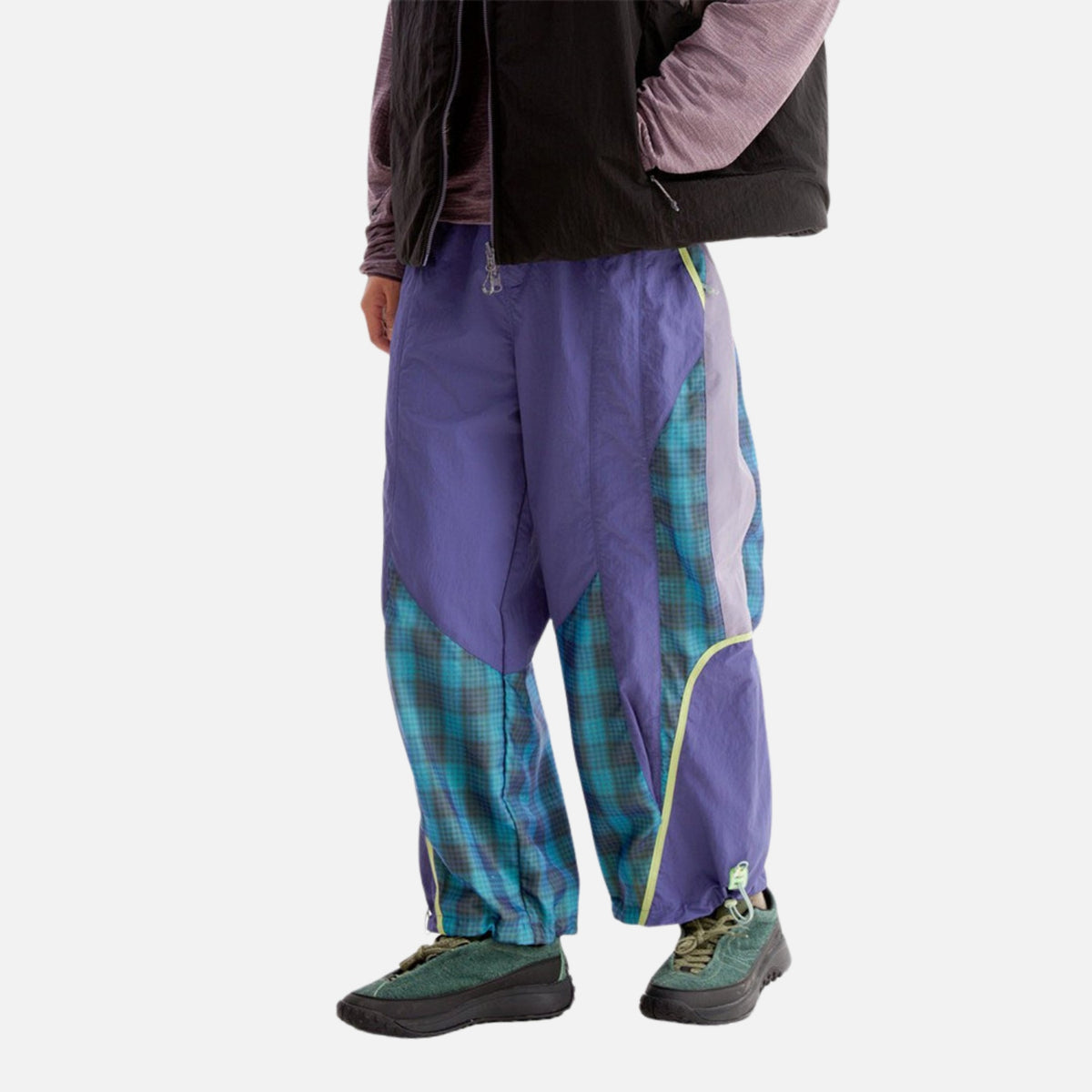 Plaid Colorblock Windproof Parachute Pants