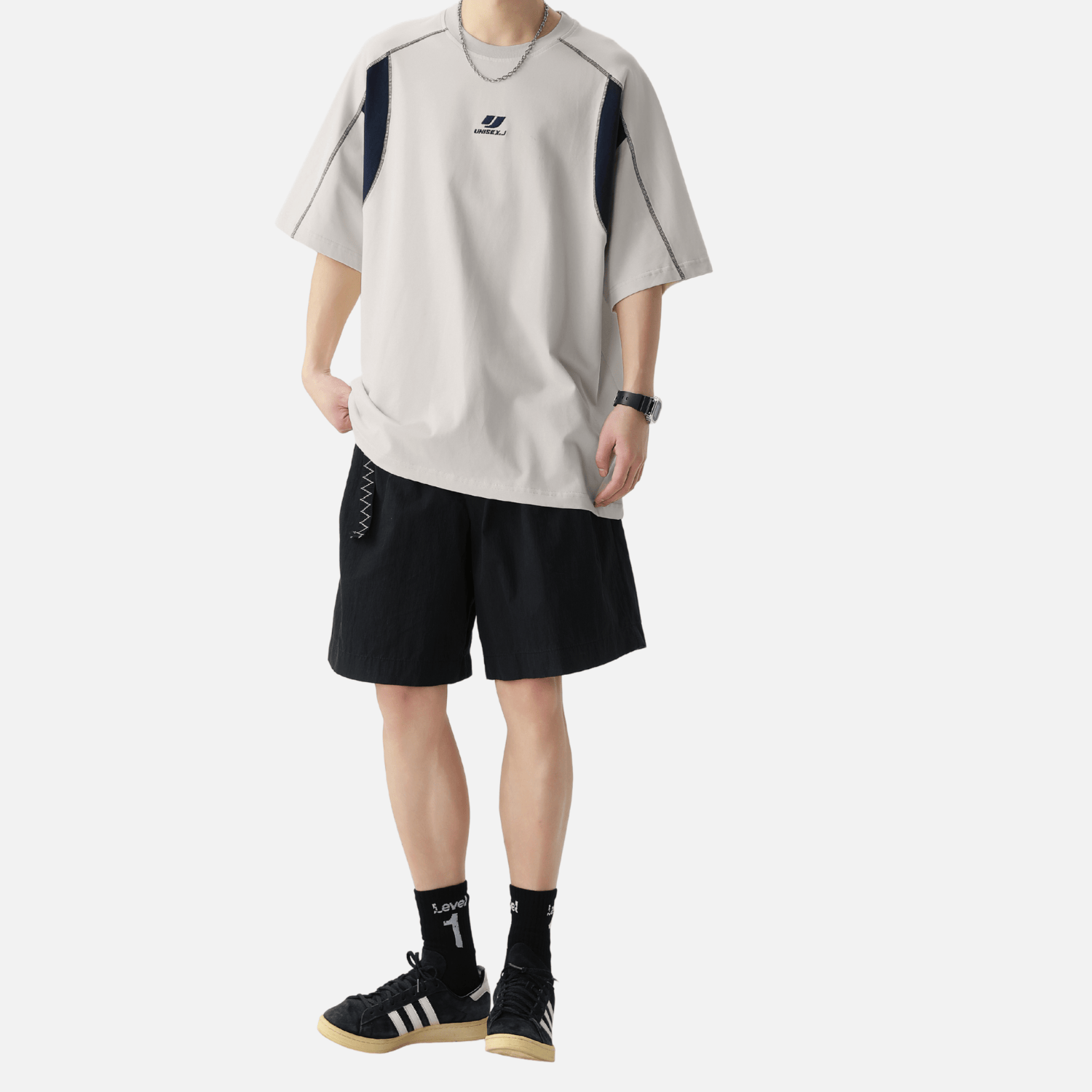 Camiseta de algodón bordada colorblock