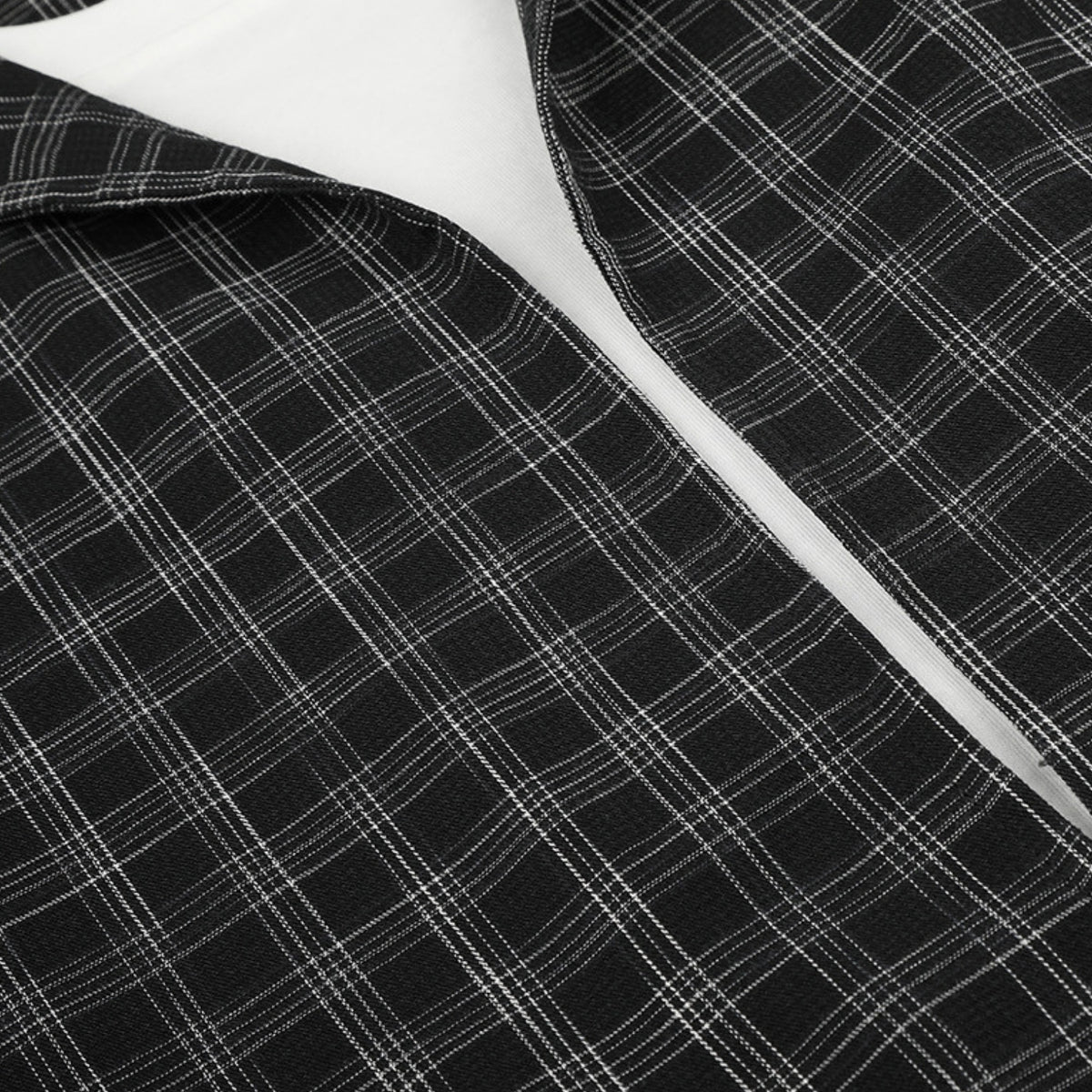Faux-Layered Seersucker Check Pullover Shirt