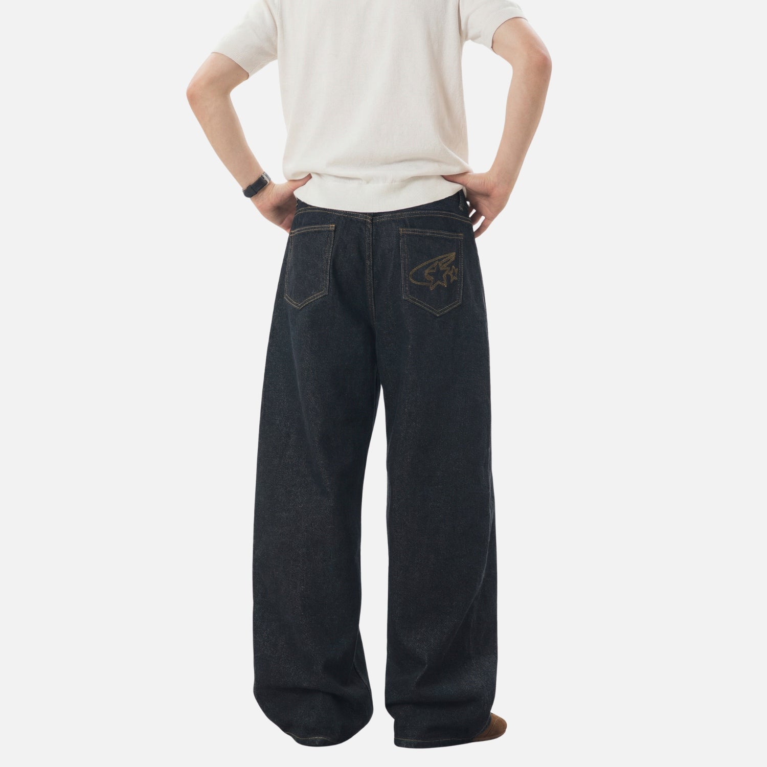 Vintage Contrast-Stitch Straight Jeans