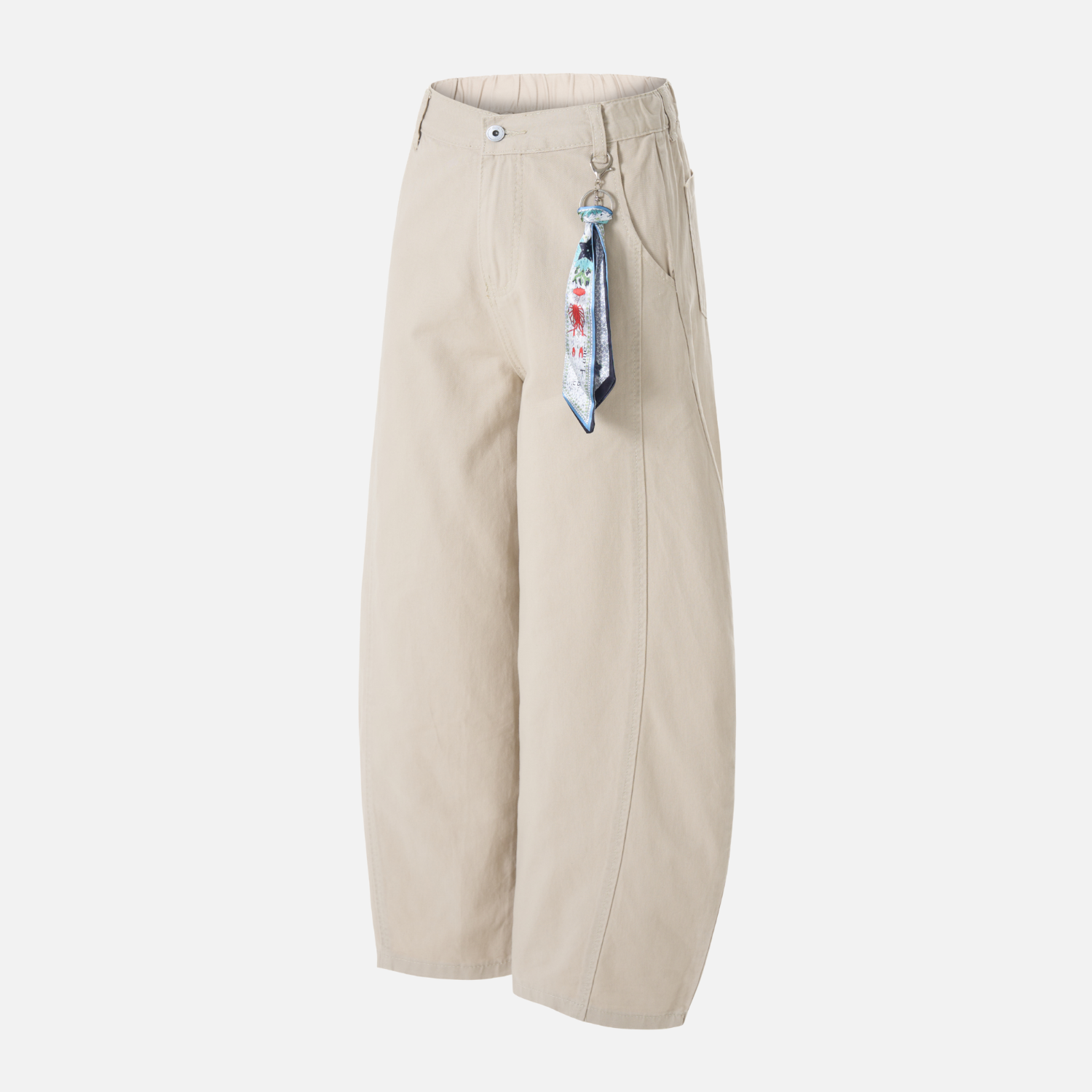 Pendant Detail Slant Cargo Baggy Pants