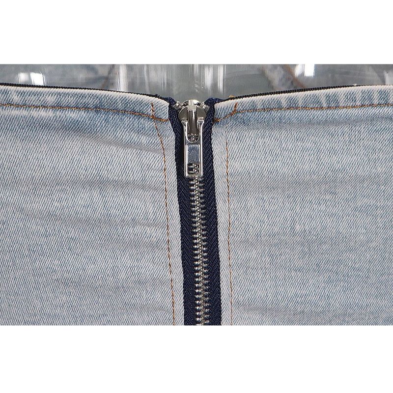 Denim Strapless Crop Top & Long Pant Set
