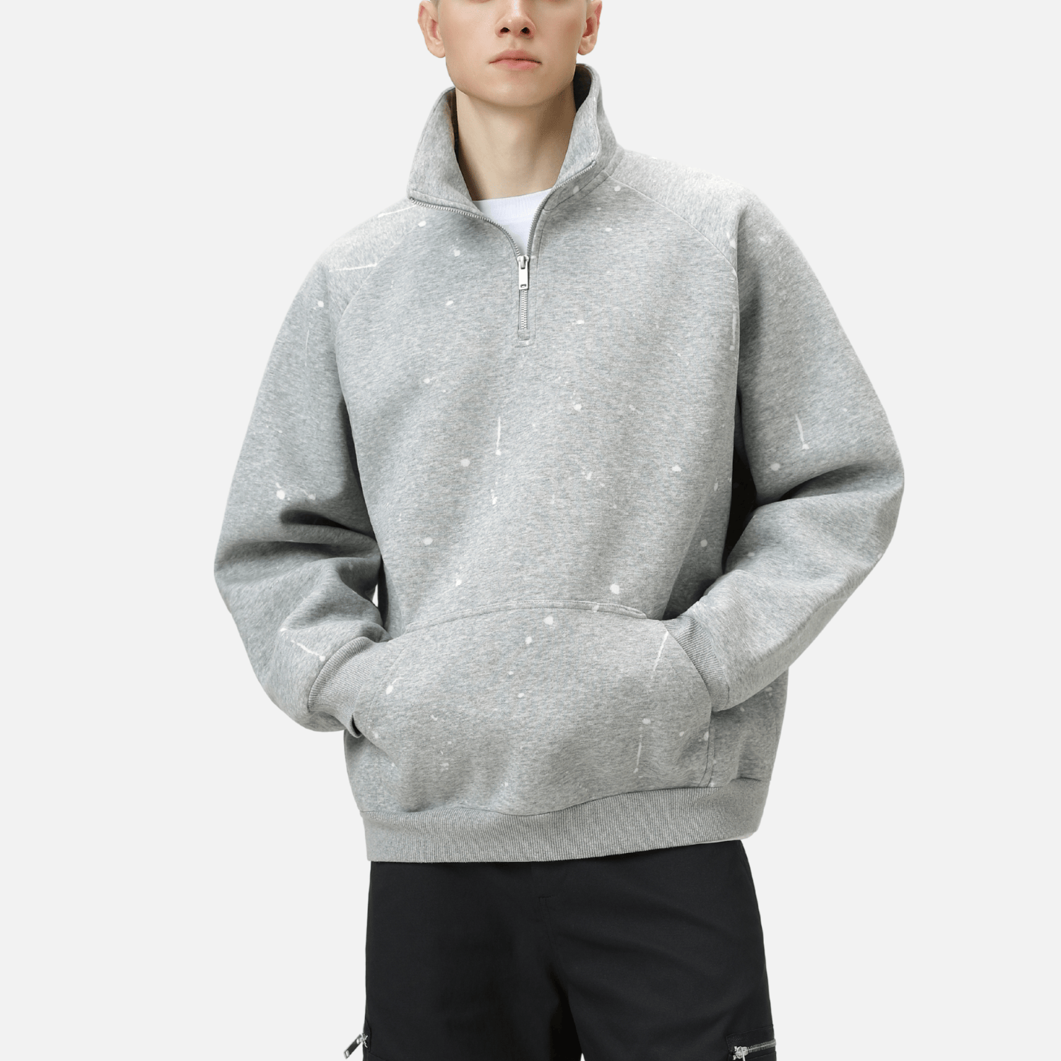 Burnout Half-Zip Stand Collar Sweatshirt