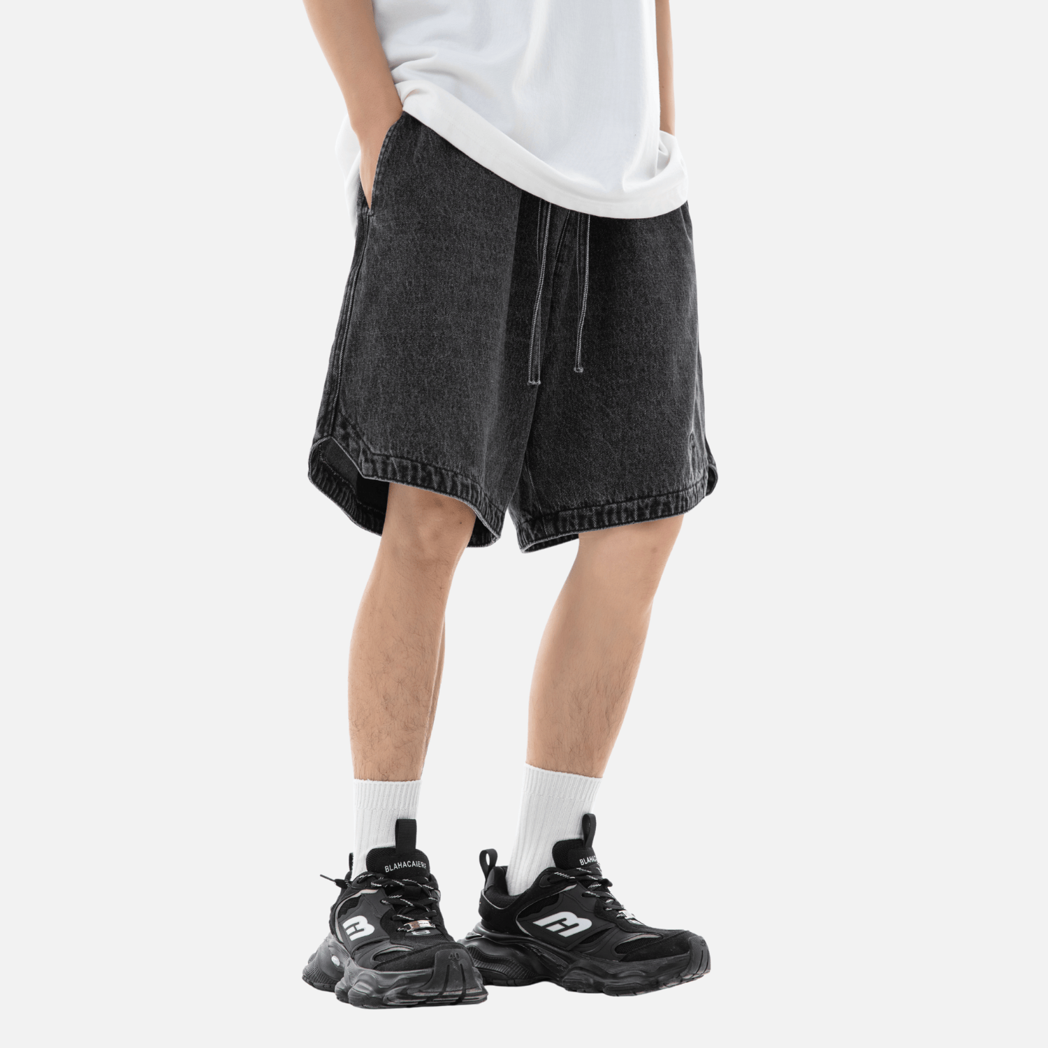 Slit Design Washed Jorts