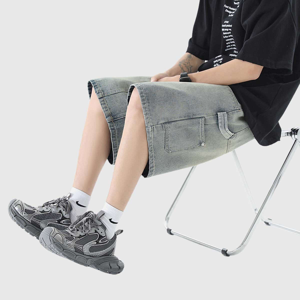 Relaxed Denim Cargo Shorts