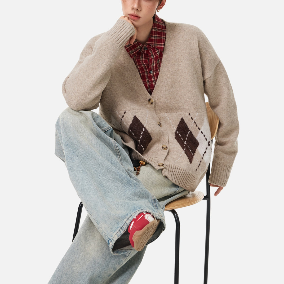 Japanese Vintage Diamond Knit Cardigan