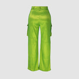 Solid Color Multi-Pocket High Waist Cargo Pants