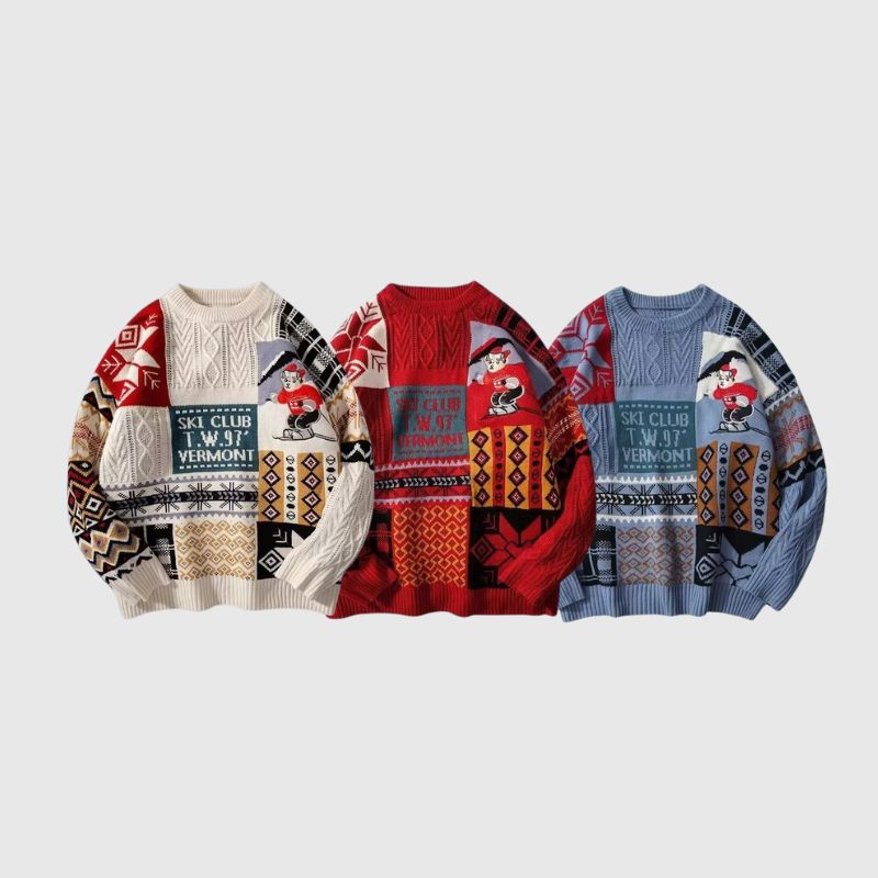 Christmas Ski Bear Embroidered Sweater