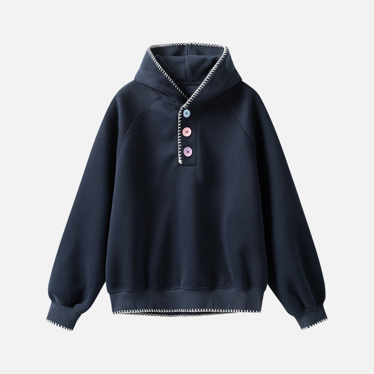 Solid Color Color-Button Hoodie