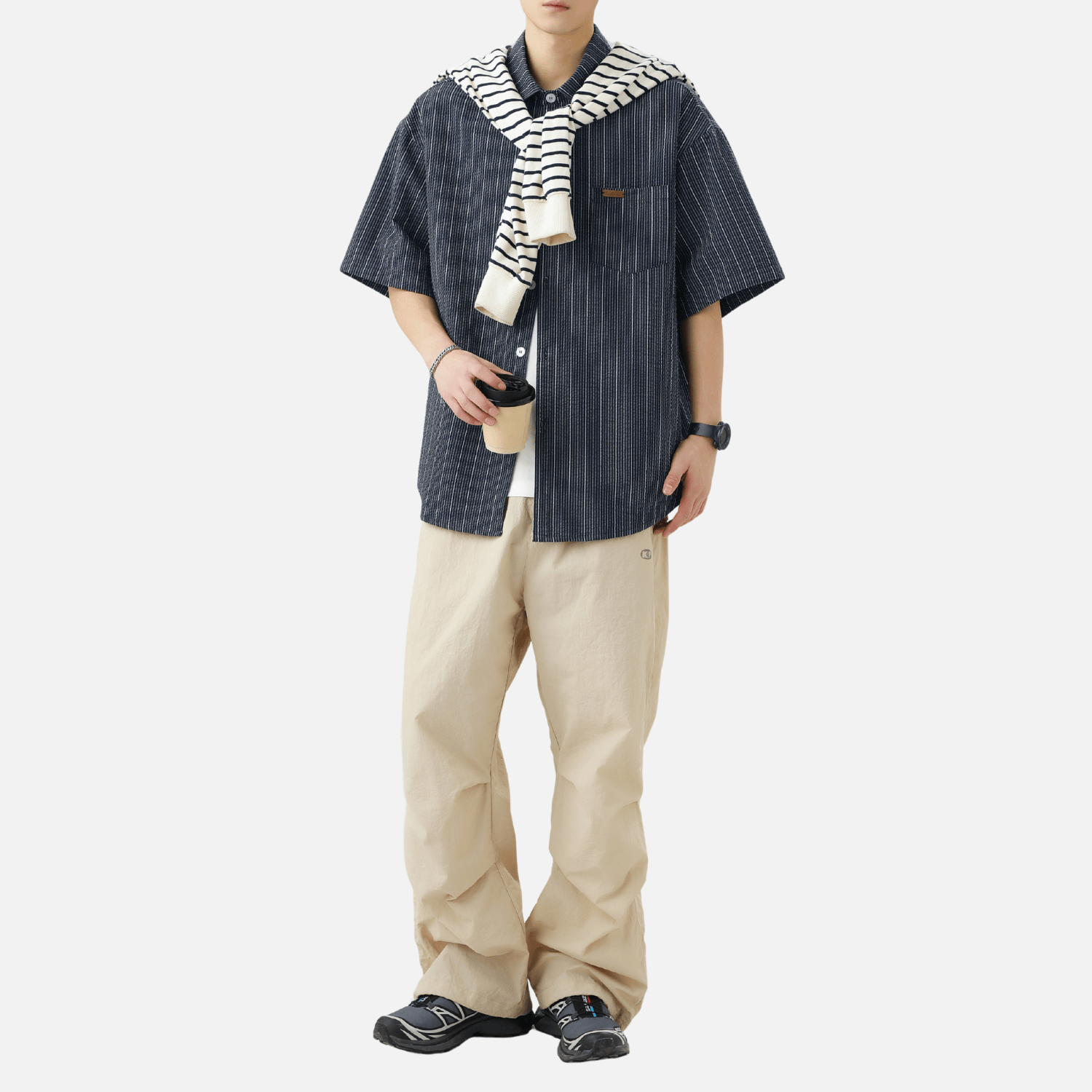 Kurzarmhemd mit strukturierten Streifen