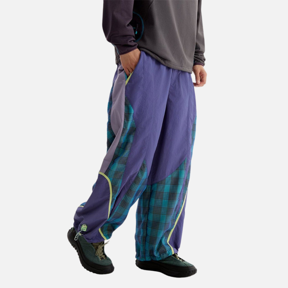 Plaid Colorblock Windproof Parachute Pants