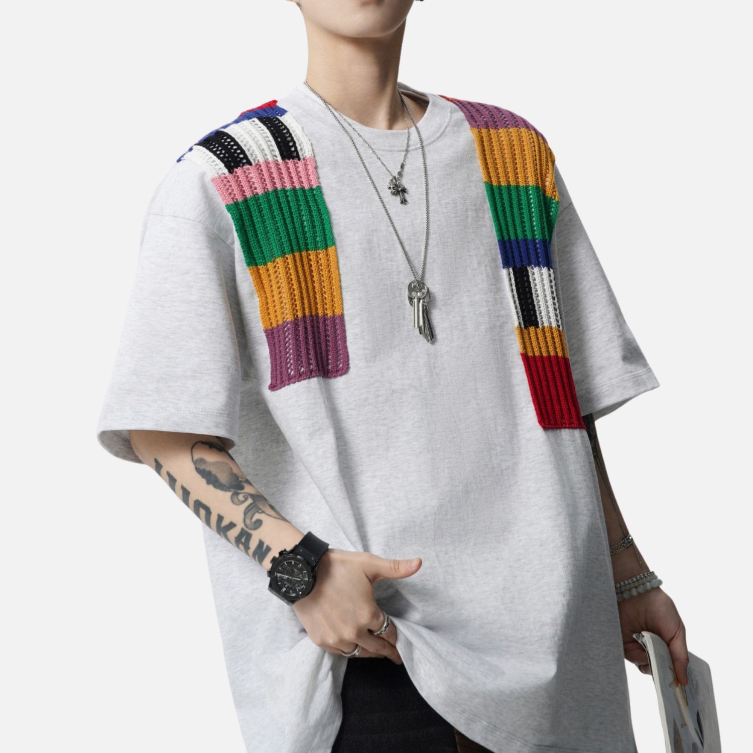 Color Yarn Embellished Colorblock Tee