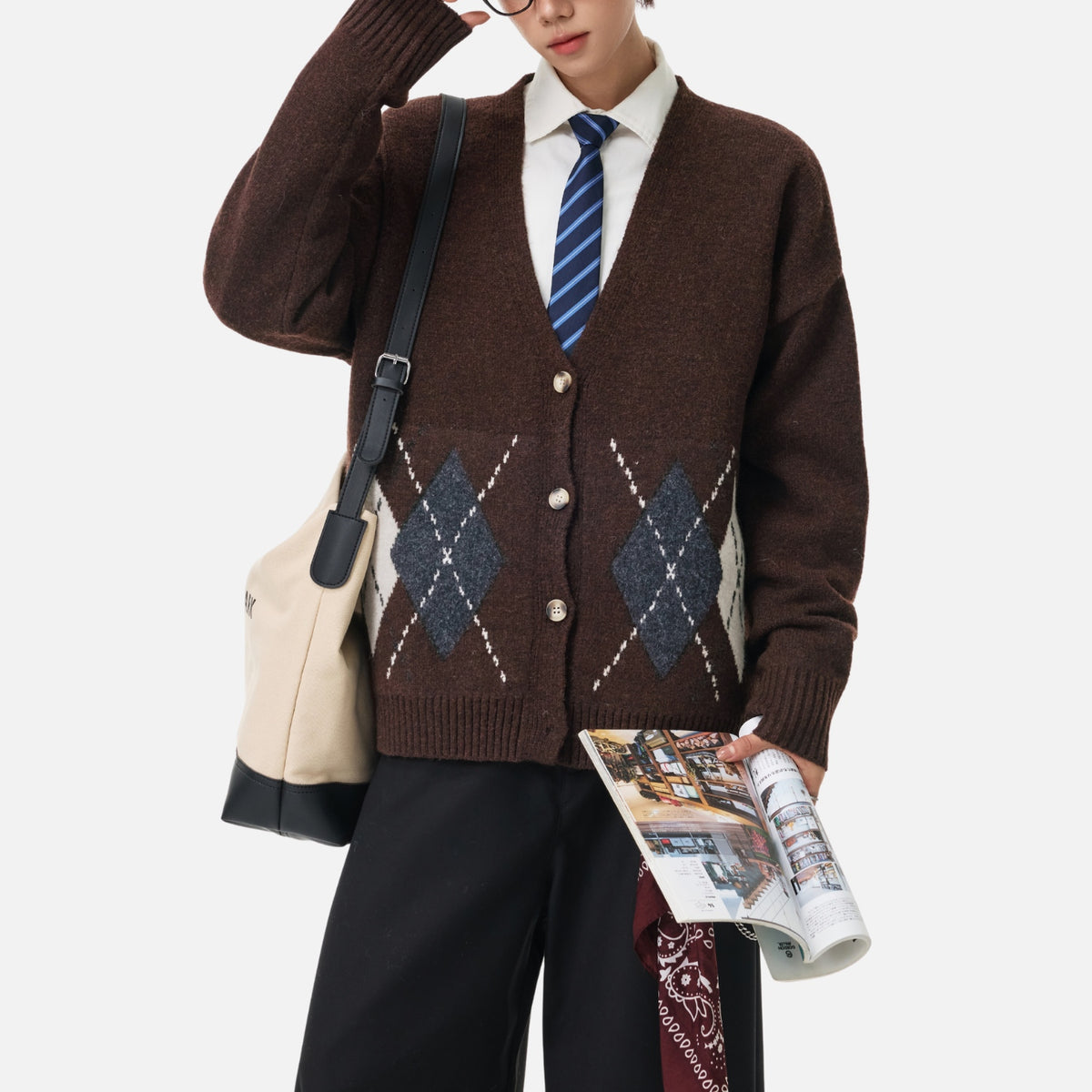 Japanese Vintage Diamond Knit Cardigan
