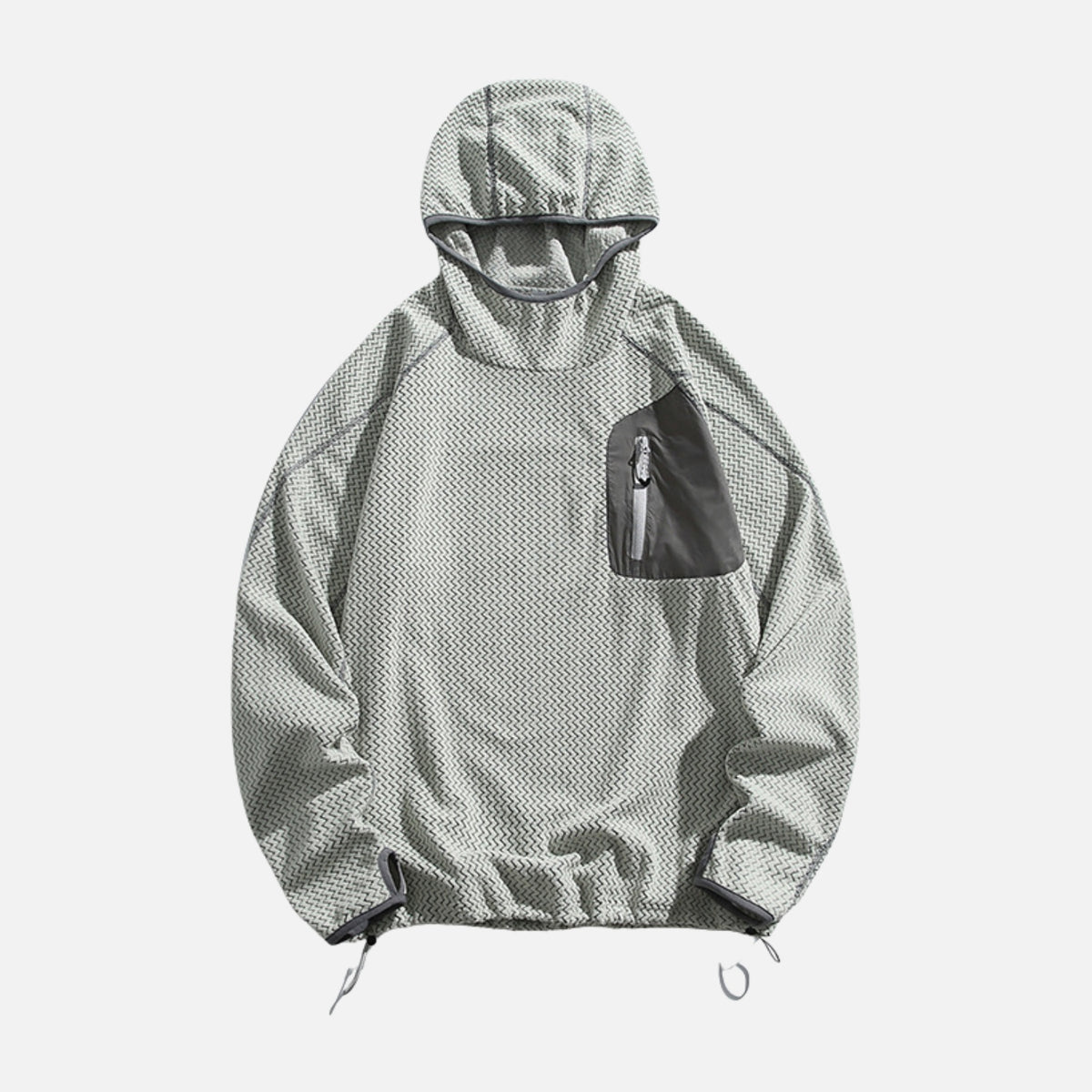 Wave-Textured Fleece Hooded Sweatshirt