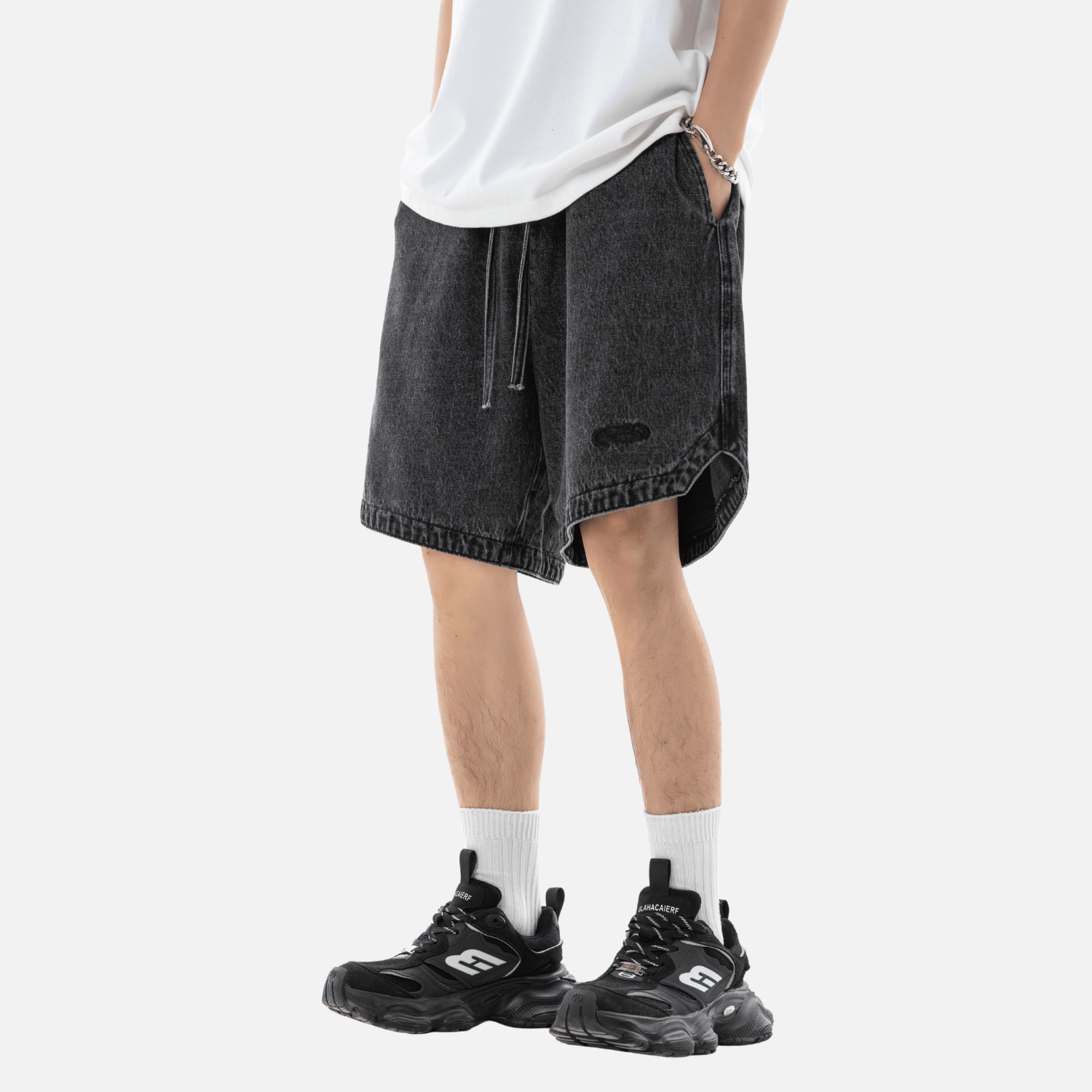 Slit Design Washed Jorts