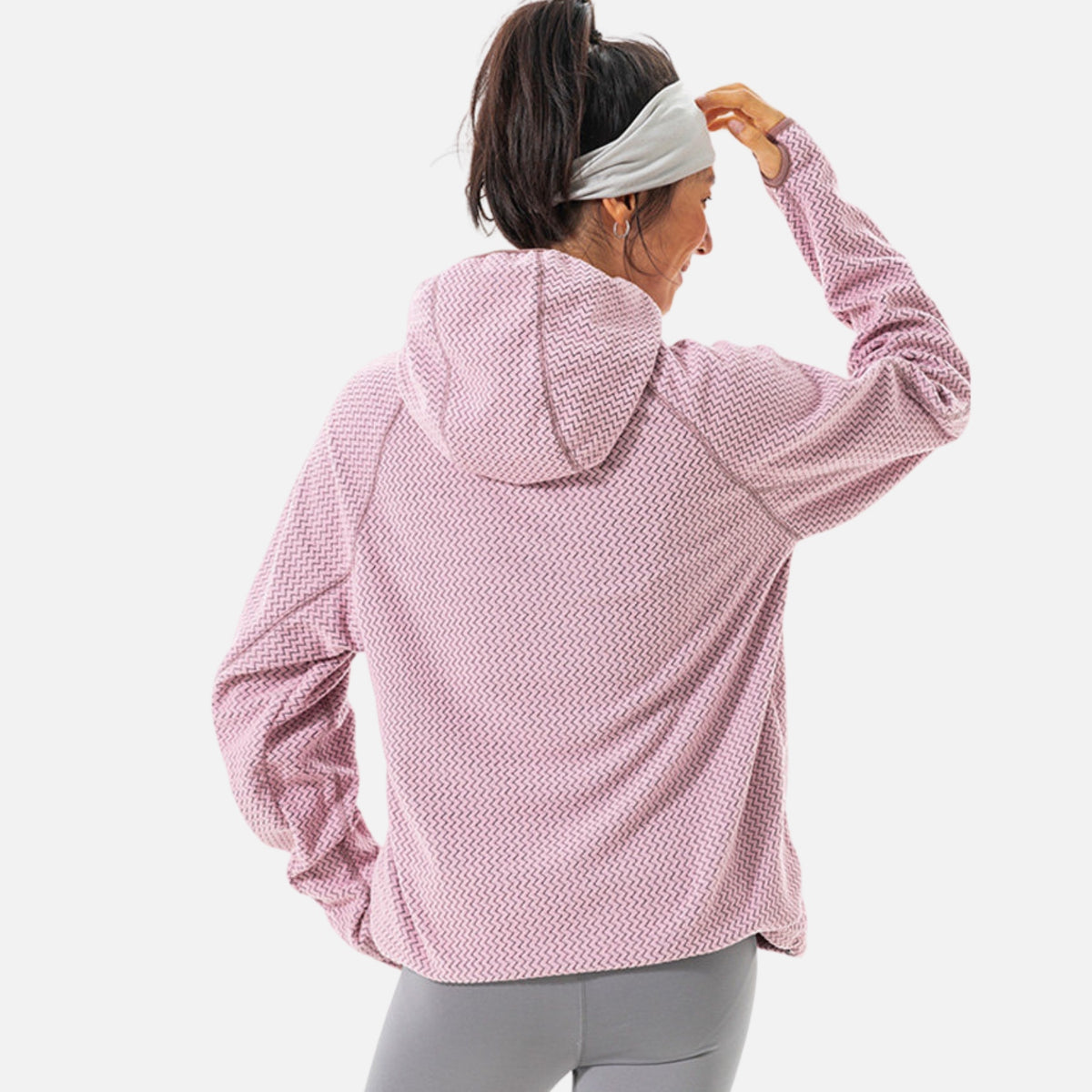 Wave-Textured Fleece Hooded Sweatshirt