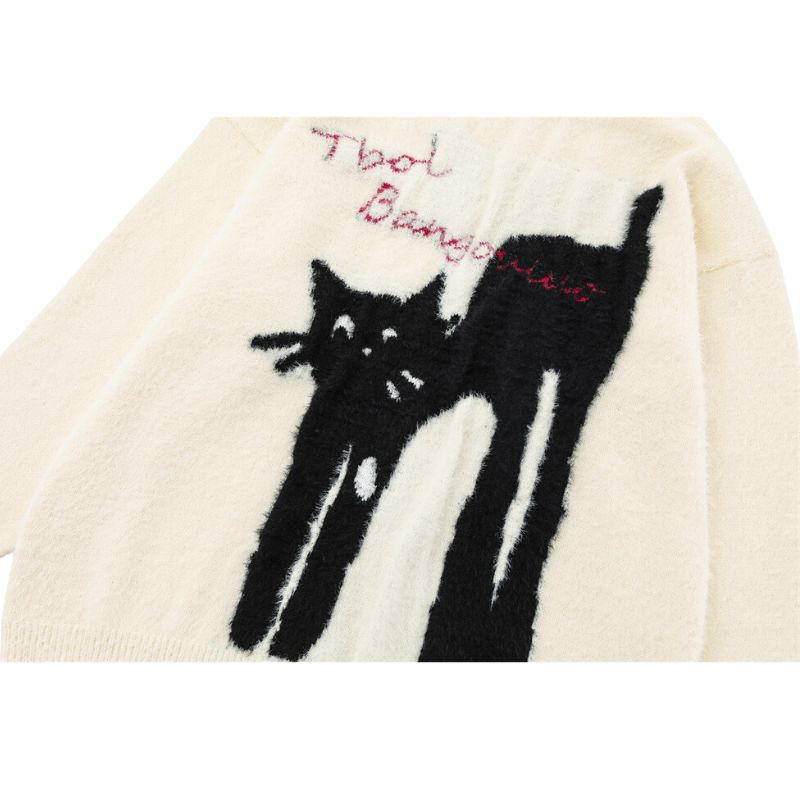 Cartoon Cat Pattern Jacquard Pullover