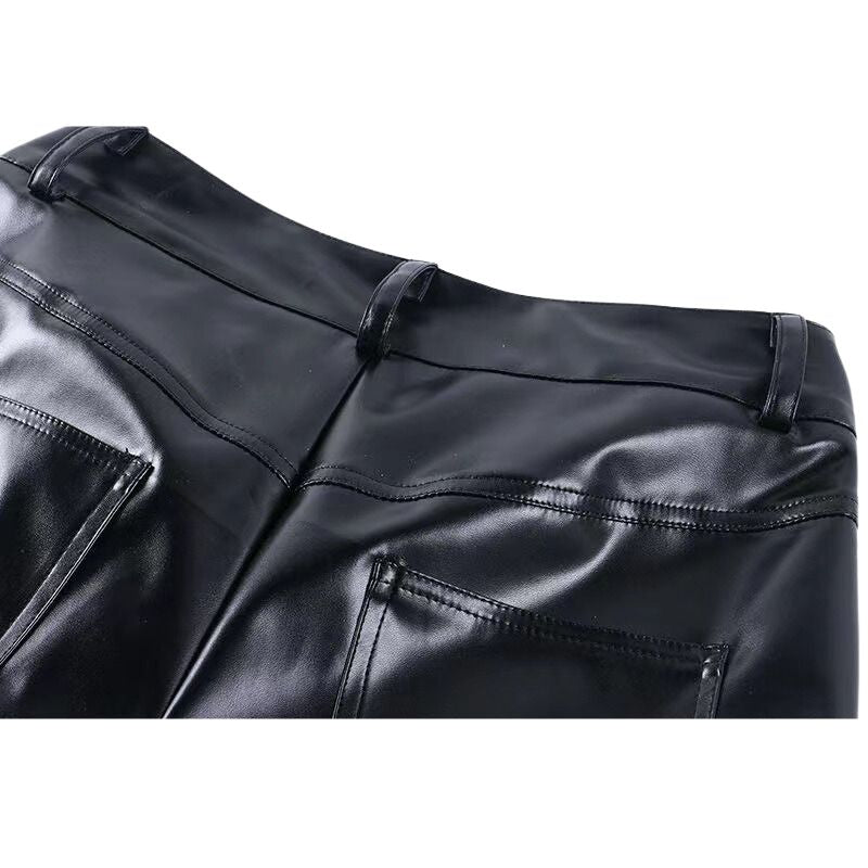 Simple High-Waist Leather Pants