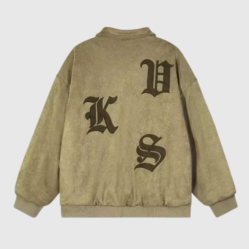 Bestickte Baseballjacke aus Wildleder